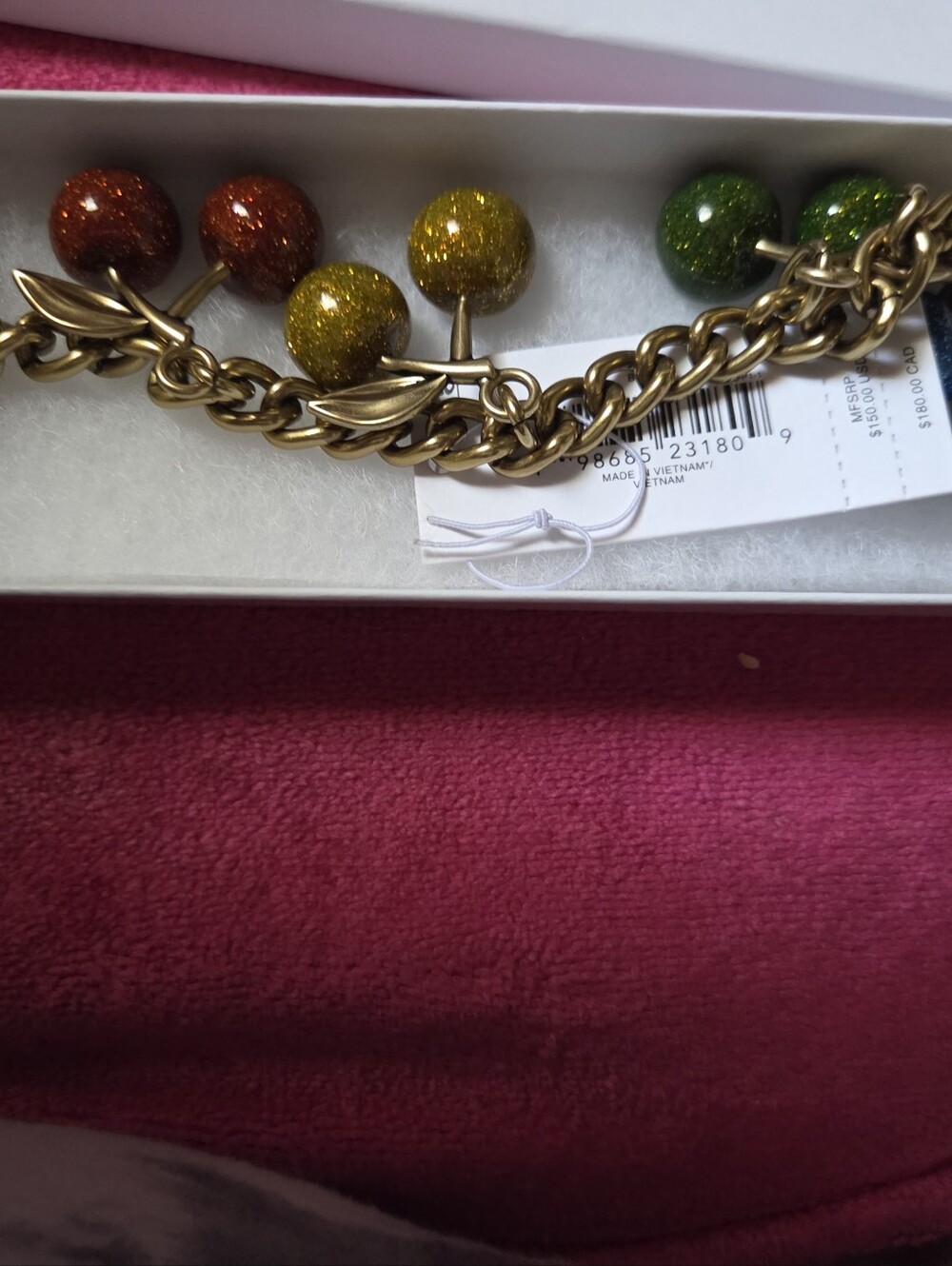 Coach Gold-Tone Multicolor Cherry Charm Bracelet by
